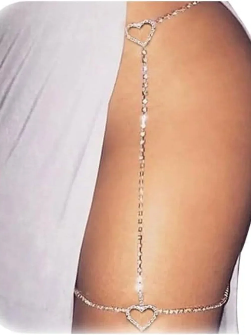 Rhinestone Heart Leg Chain Rhinestone Thigh Silver Crystal Leg Chain Waist Chain